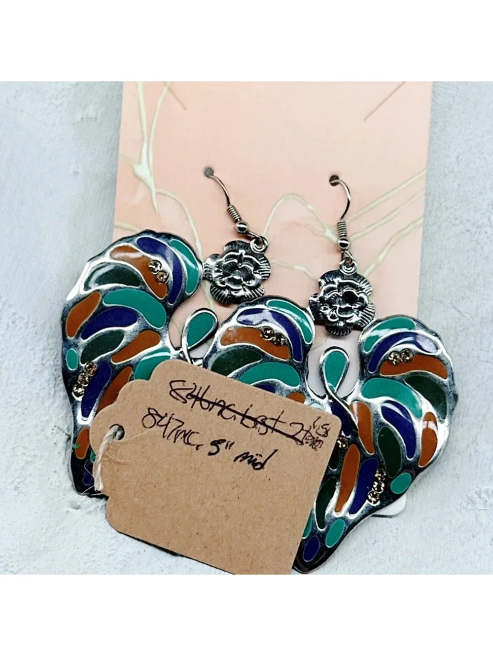 847mc. Pewtertone Enamel Earrings